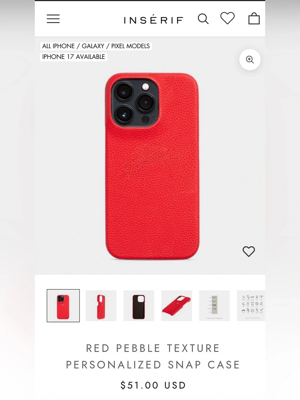 Insérif Red Pebble Texture Personalized Snap Case - iPhone 17 Pro
